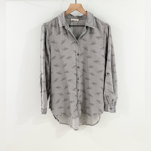Jane & Delancey Button Front Cheetah Blouse Gray Size Small - Picture 1 of 5